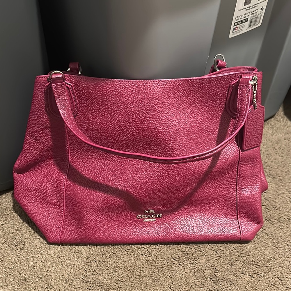 Coach Purple Pebbled Leather Shoulder Bag with Silver Hardware